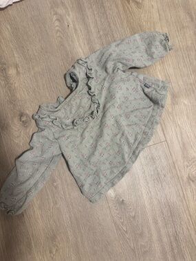 Girls' Ruffle Long-Sleeve Top in Sage with Pink Floral Print